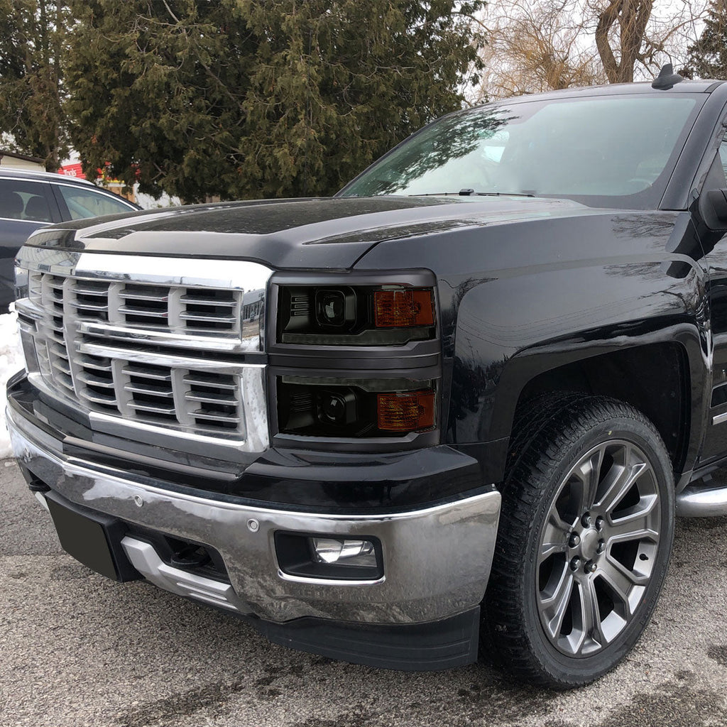 2014-2015 Chevrolet Silverado 1500 Switchback Sequential LED Bar Projector Headlights (Matte Black Housing/Smoked Lens/Black Trim)