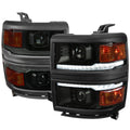 2014-2015 Chevrolet Silverado 1500 Switchback Sequential LED Bar Projector Headlights (Matte Black Housing/Smoked Lens/Black Trim)