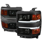 2014-2015 Chevrolet Silverado 1500 Switchback Sequential LED Bar Projector Headlights (Matte Black Housing/Smoked Lens/Black Trim)