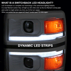 2014-2015 Chevrolet Silverado 1500 Switchback Sequential LED Bar Projector Headlights (White Housing/Clear Lens/Black Trim)