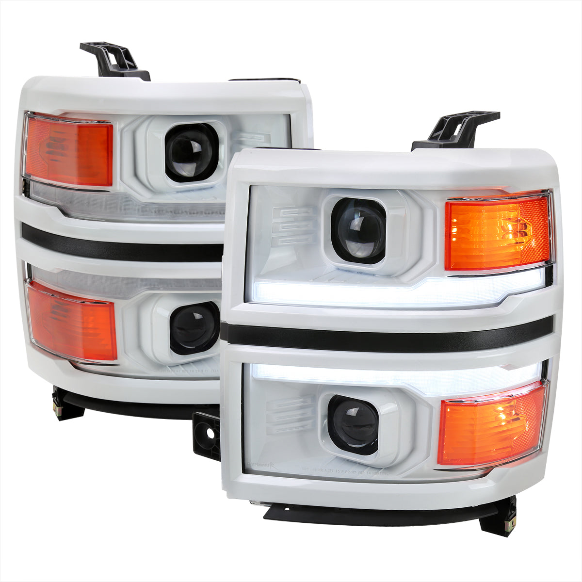 2014-2015 Chevrolet Silverado 1500 Switchback Sequential LED Bar Projector Headlights (White Housing/Clear Lens/Black Trim)