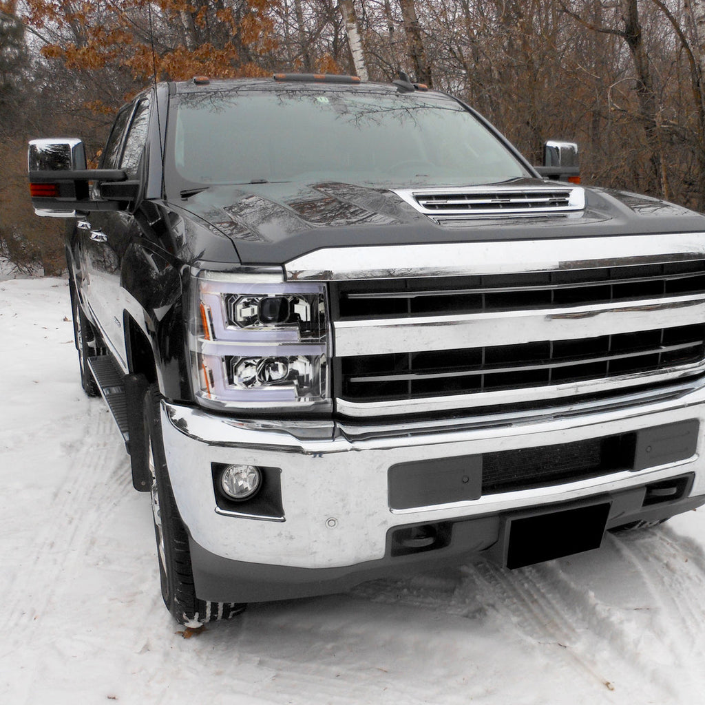 2015-2019 Chevrolet Silverado 2500HD/3500HD Switchback Sequential LED Turn Signal Projector Headlights (Chrome Housing/Clear Lens)