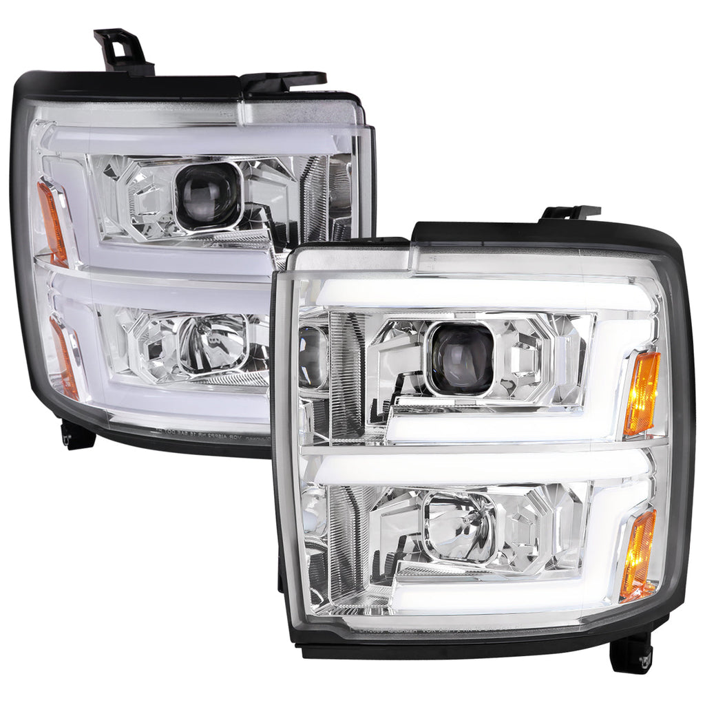 2015-2019 Chevrolet Silverado 2500HD/3500HD Switchback Sequential LED Turn Signal Projector Headlights (Chrome Housing/Clear Lens)