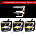2015-2019 Chevrolet Silverado 2500HD/3500HD Switchback Sequential LED Turn Signal Projector Headlights (Glossy Black Housing/Clear Lens)