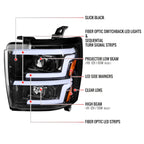 2015-2019 Chevrolet Silverado 2500HD/3500HD Switchback Sequential LED Turn Signal Projector Headlights (Glossy Black Housing/Clear Lens)