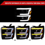 2015-2019 Chevrolet Silverado 2500HD/3500HD Switchback Sequential LED Turn Signal Projector Headlights (Glossy Black Housing/Smoked Lens)