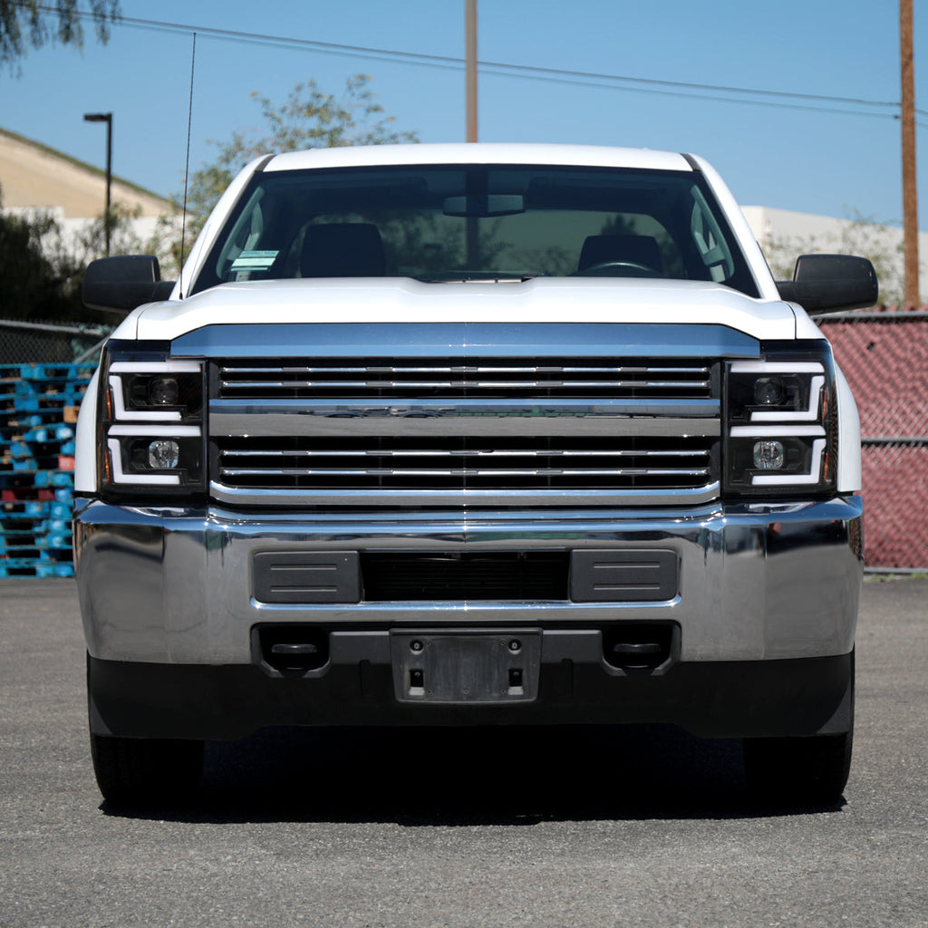2015-2019 Chevrolet Silverado 2500HD/3500HD Switchback Sequential LED Turn Signal Projector Headlights (Matte Black Housing/Clear Lens)