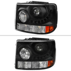 1999-2002 Chevrolet Silverado 1500 2500/ 2000-2006 Tahoe Suburban 1PC Projector Headlights w/ LED Light Strip & Bumper Lights (Matte Black Housing/Clear Lens)