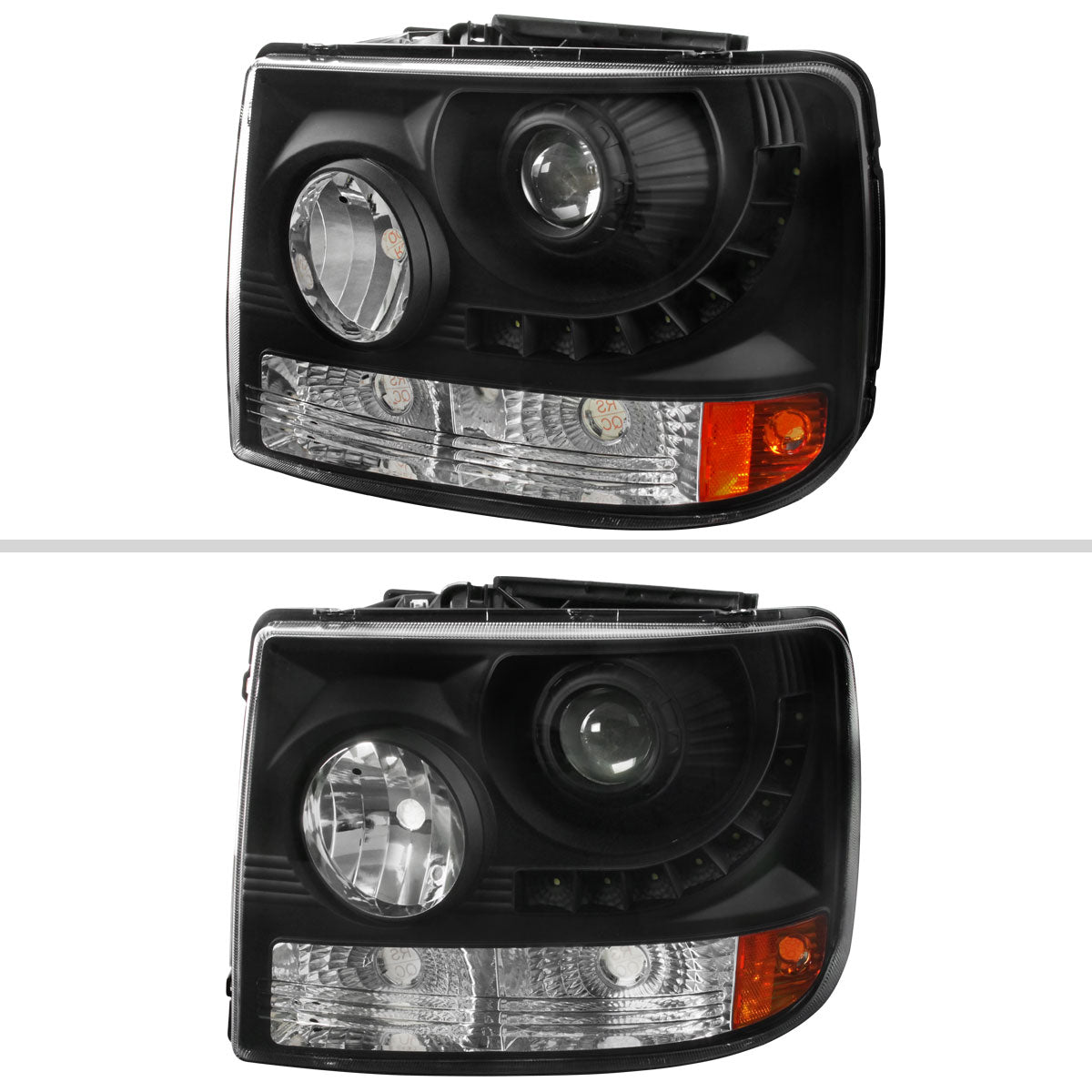 1999-2002 Chevrolet Silverado 1500 2500/ 2000-2006 Tahoe Suburban 1PC Projector Headlights w/ LED Light Strip & Bumper Lights (Matte Black Housing/Clear Lens)