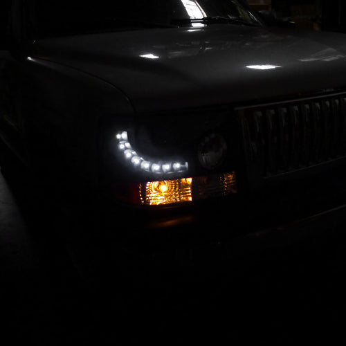 1999-2002 Chevrolet Silverado 1500 2500/ 2000-2006 Tahoe Suburban 1PC Projector Headlights w/ LED Light Strip & Bumper Lights (Matte Black Housing/Clear Lens)