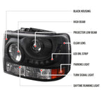 1999-2002 Chevrolet Silverado 1500 2500/ 2000-2006 Tahoe Suburban 1PC Projector Headlights w/ LED Light Strip & Bumper Lights (Matte Black Housing/Clear Lens)