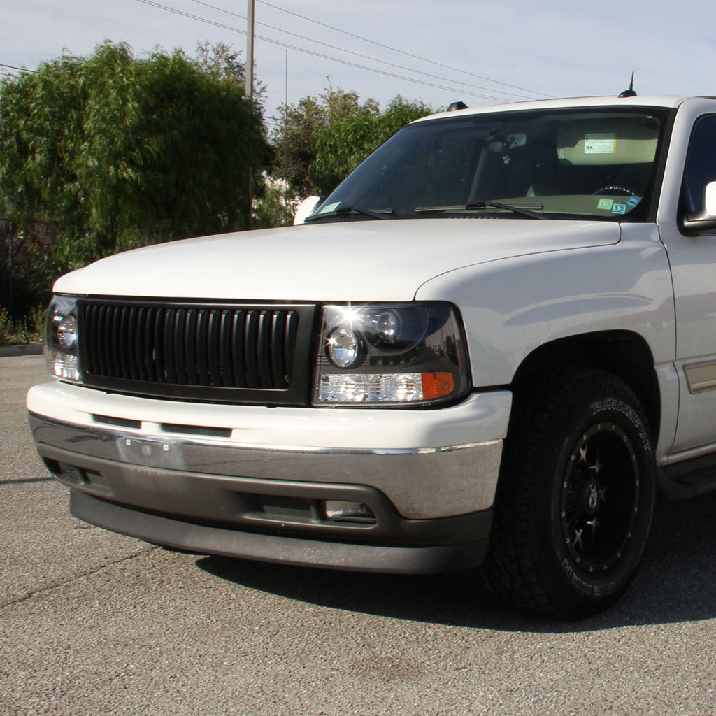 1999-2002 Chevrolet Silverado 1500 2500/ 2000-2006 Tahoe Suburban 1PC Projector Headlights w/ LED Light Strip & Bumper Lights (Matte Black Housing/Clear Lens)