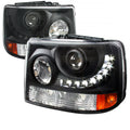 1999-2002 Chevrolet Silverado 1500 2500/ 2000-2006 Tahoe Suburban 1PC Projector Headlights w/ LED Light Strip & Bumper Lights (Matte Black Housing/Clear Lens)