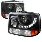1999-2002 Chevrolet Silverado 1500 2500/ 2000-2006 Tahoe Suburban 1PC Projector Headlights w/ LED Light Strip & Bumper Lights (Matte Black Housing/Clear Lens)