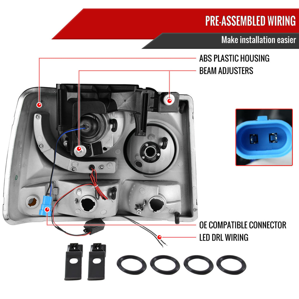 1999-2002 Chevrolet Silverado 1PC Projector Headlights w/ LED Light Strip & Bumper Lights (Black Housing/Smoked Lens)