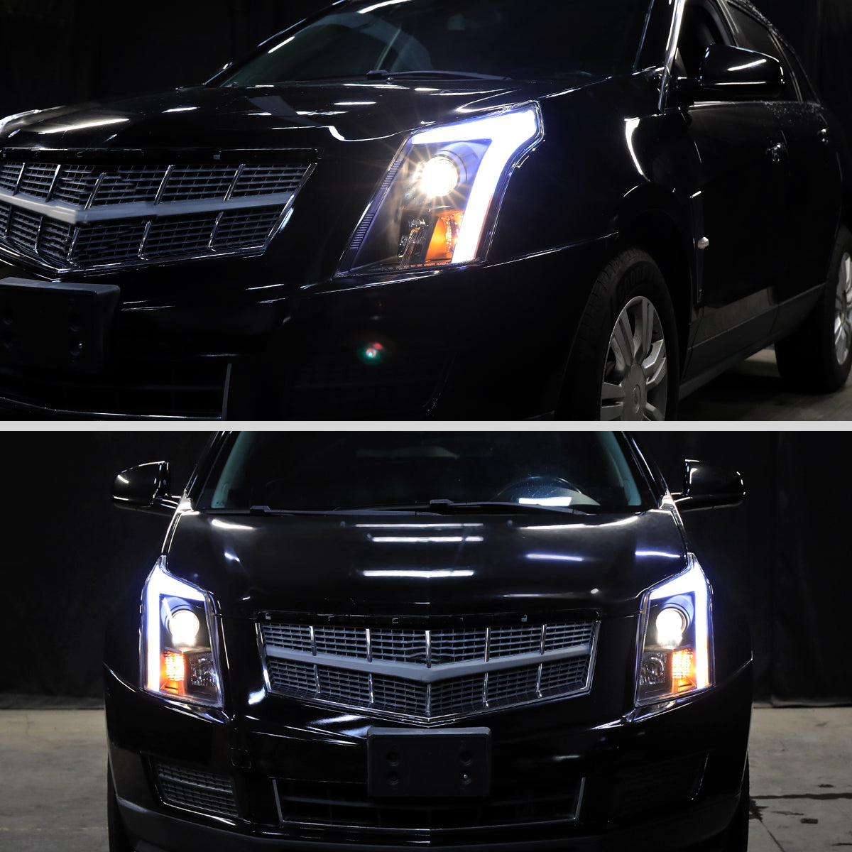 2010-2016 Cadillac SRX Projector Headlights w/ Switchback Sequential Turn Signal LED Bar (Matte Black Housing/Smoked Lens)