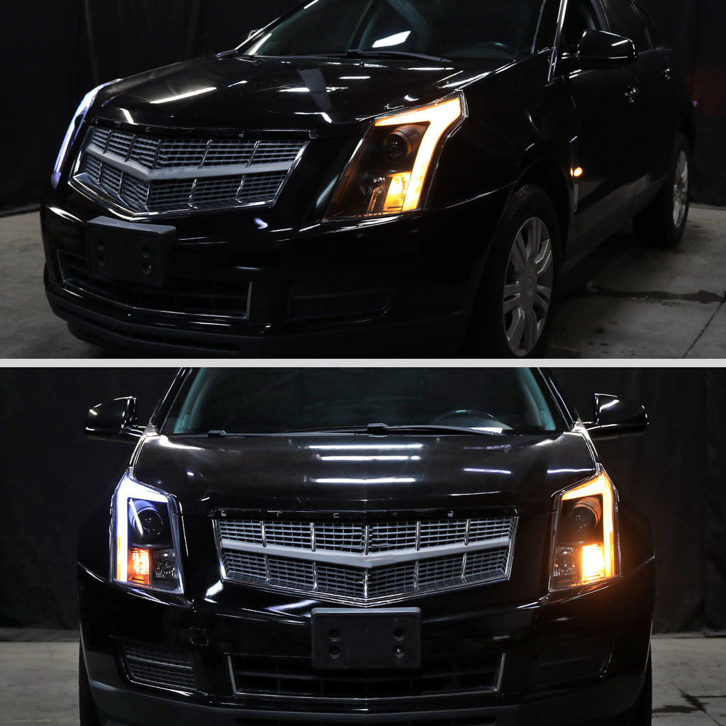 2010-2016 Cadillac SRX Projector Headlights w/ Switchback Sequential Turn Signal LED Bar (Matte Black Housing/Smoked Lens)
