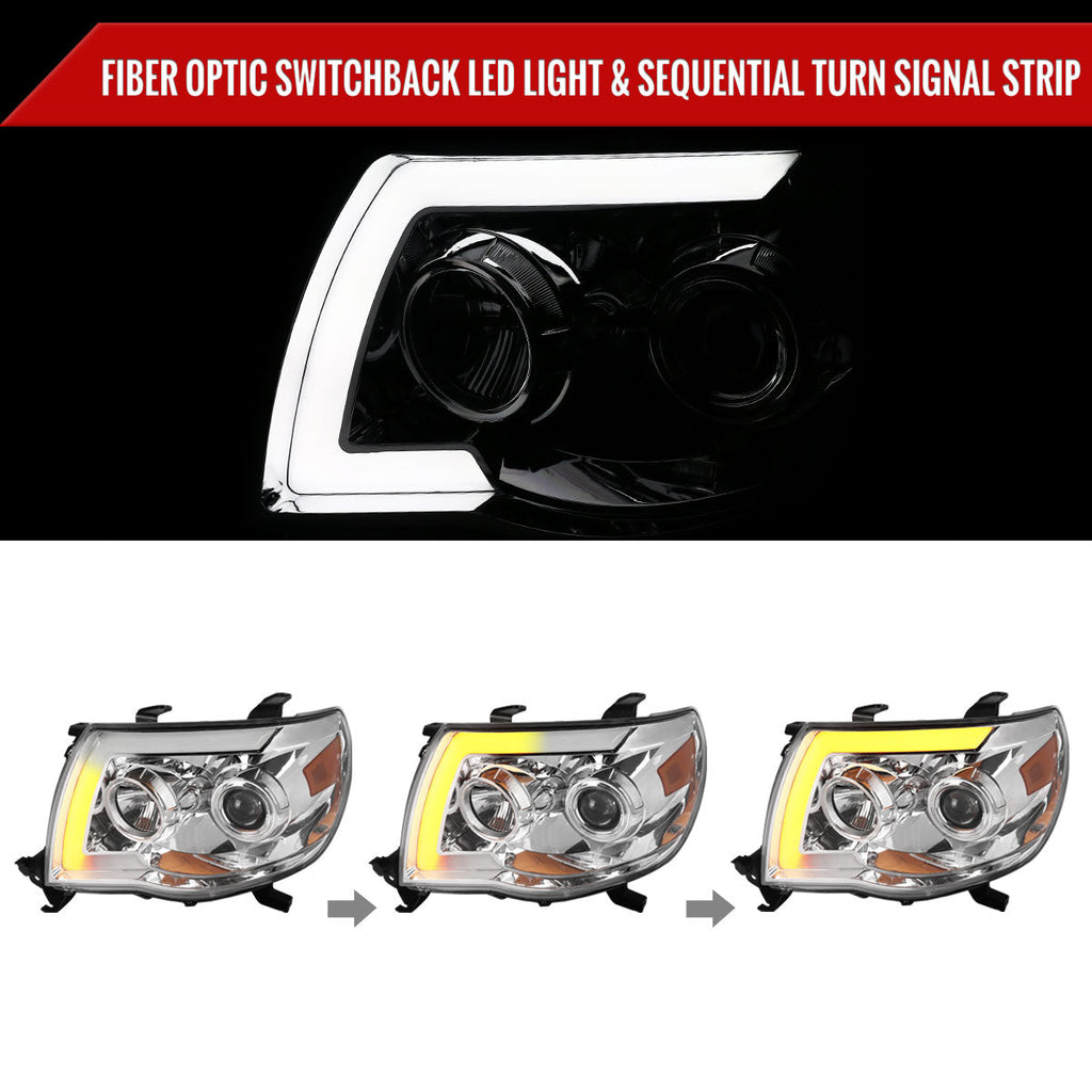 2005-2011 Toyota Tacoma LED Bar Projector Headlights w/ Sequential Turn Signal Lights (Chrome Housing/Clear Lens)