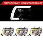 2005-2011 Toyota Tacoma LED Bar Projector Headlights w/ Sequential Turn Signal Lights (Chrome Housing/Clear Lens)
