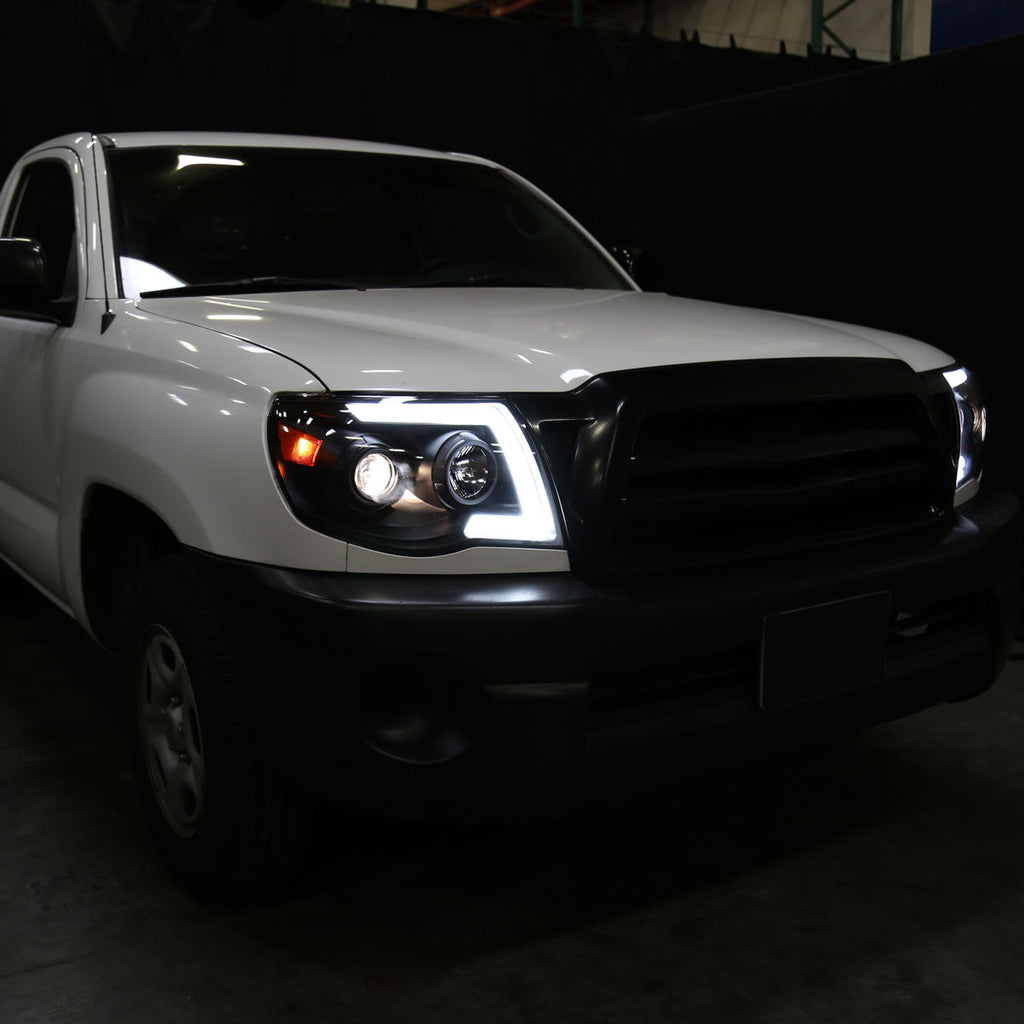 2005-2011 Toyota Tacoma LED Bar Projector Headlights w/ Sequential Turn Signal Lights (Matte Black Housing/Clear Lens)