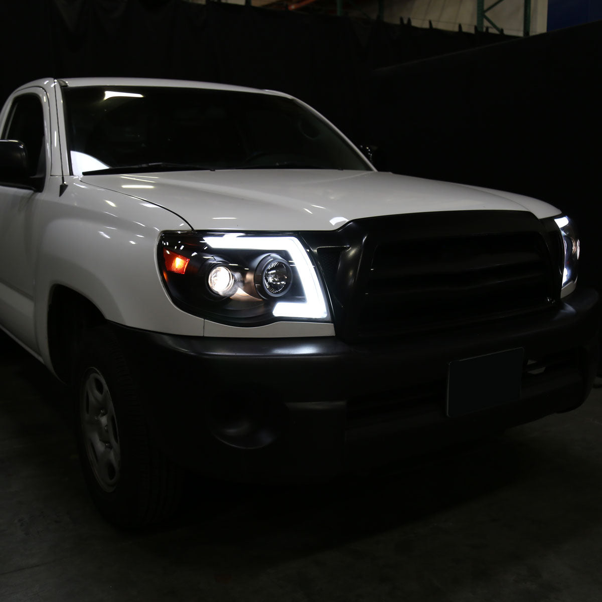 2005-2011 Toyota Tacoma LED Bar Projector Headlights w/ Sequential Turn Signal Lights (Matte Black Housing/Clear Lens)