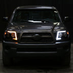 2005-2011 Toyota Tacoma LED Bar Projector Headlights w/ Sequential Turn Signal Lights (Matte Black Housing/Clear Lens)