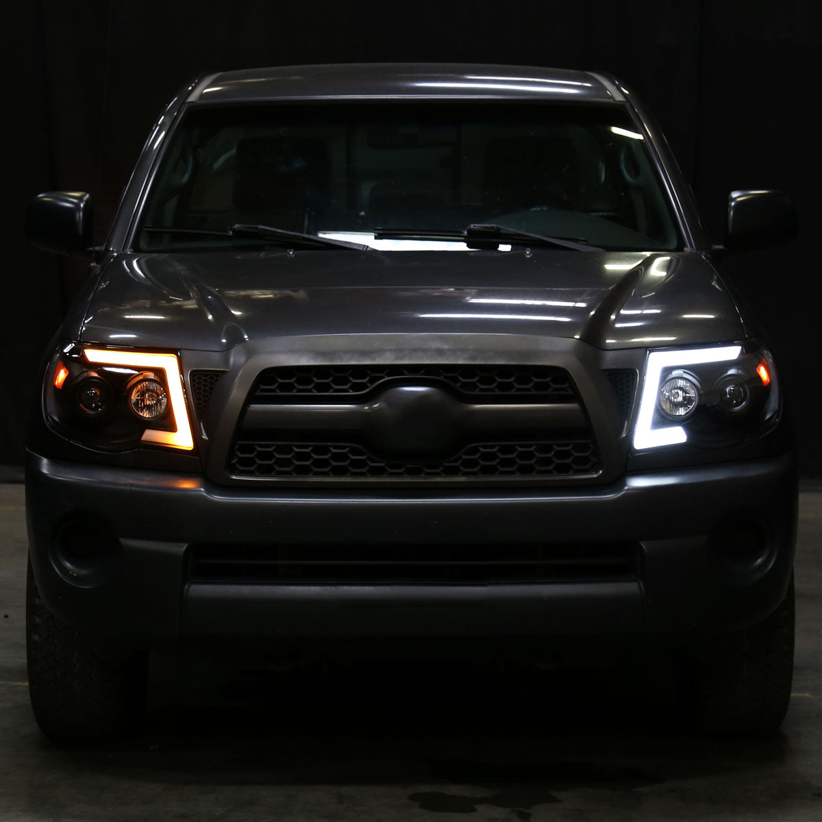 2005-2011 Toyota Tacoma LED Bar Projector Headlights w/ Sequential Turn Signal Lights (Matte Black Housing/Clear Lens)