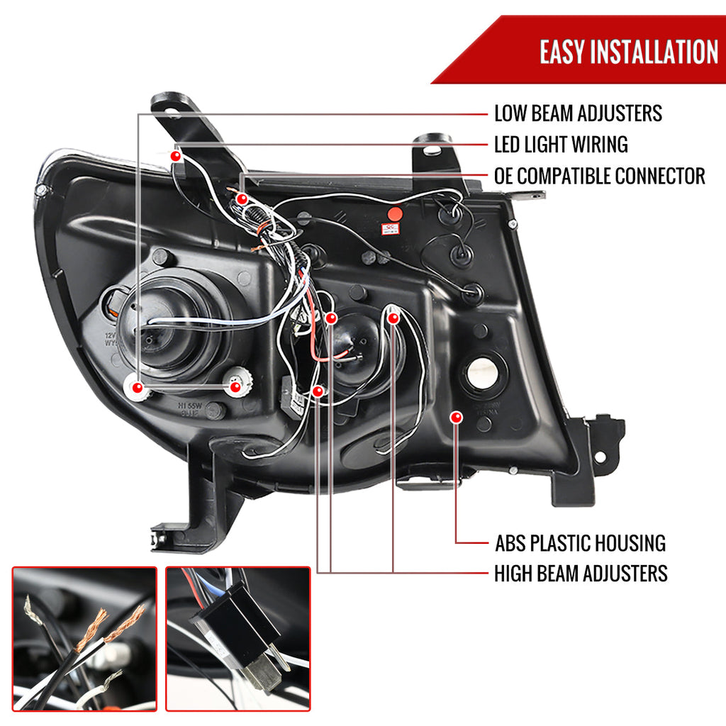 2005-2011 Toyota Tacoma Dual Halo Projector Headlights (Matte Black Housing/Clear Lens)