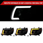 2005-2011 Toyota Tacoma LED Bar Projector Headlights w/ Sequential Turn Signal Lights (Matte Black Housing/Smoked Lens)