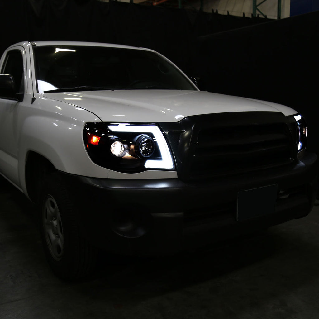 2005-2011 Toyota Tacoma LED Bar Projector Headlights w/ Sequential Turn Signal Lights (Matte Black Housing/Smoked Lens)