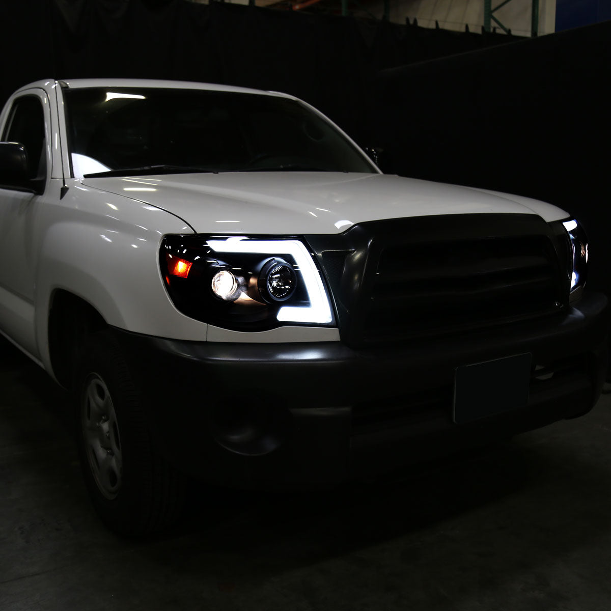 2005-2011 Toyota Tacoma LED Bar Projector Headlights w/ Sequential Turn Signal Lights (Matte Black Housing/Smoked Lens)