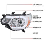 2012-2015 Toyota Tacoma LED C-Bar Projector Headlights w/ LED Parking Light (Chrome Housing/Clear Lens)