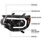 2012-2015 Toyota Tacoma LED C-Bar Projector Headlights (Jet Black Housing/Clear Lens)