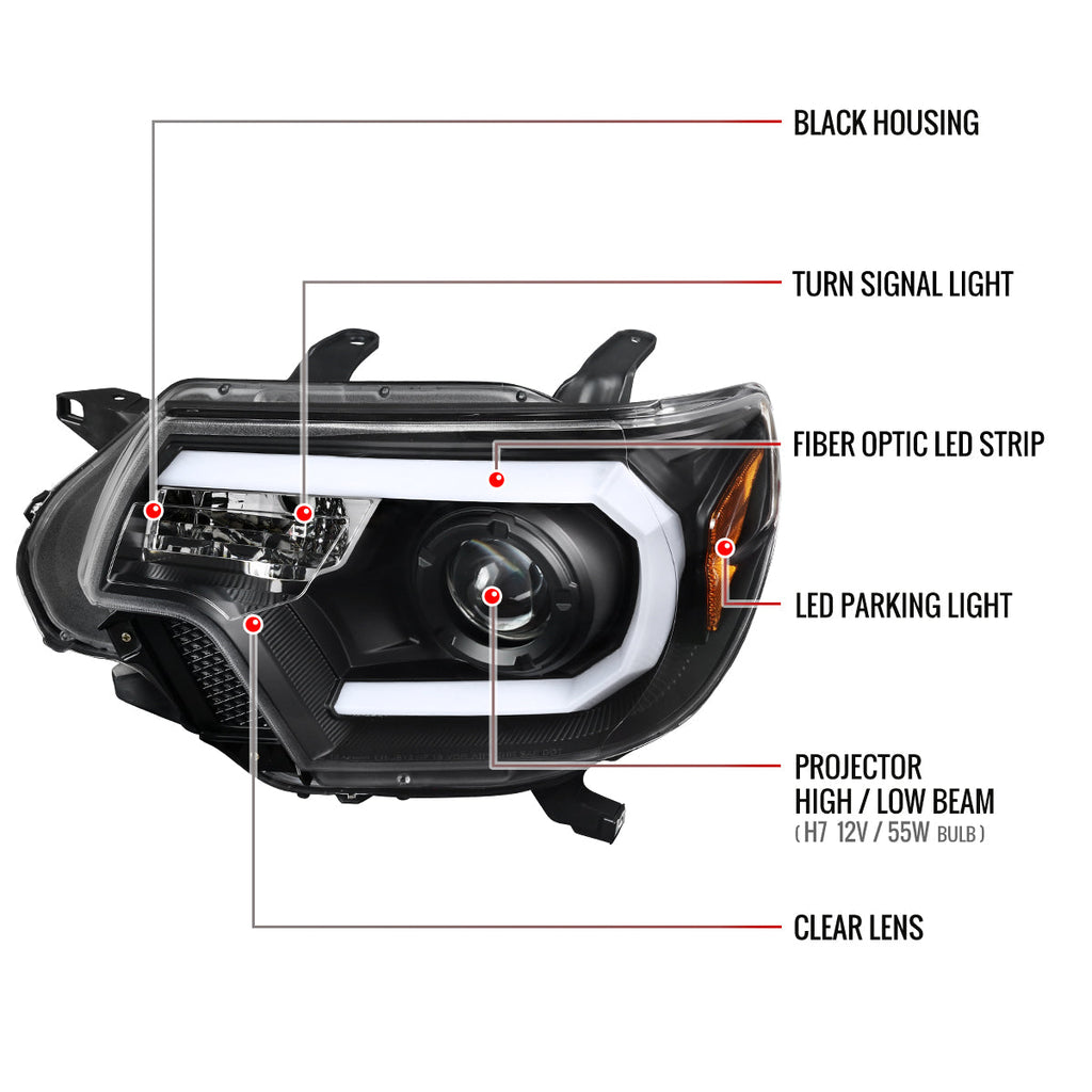 2012-2015 Toyota Tacoma LED C-Bar Projector Headlights (Matte Black Housing/Clear Lens)