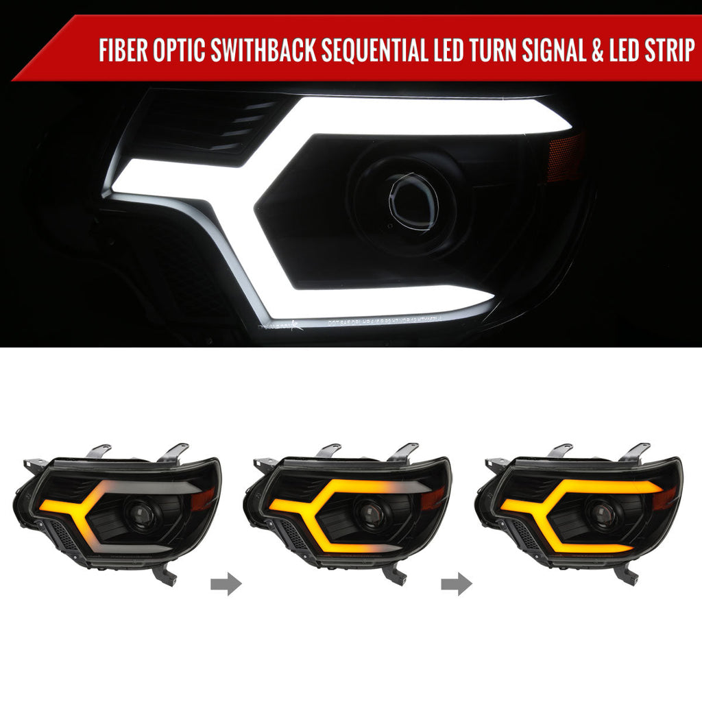 2012-2015 Toyota Tacoma Switchback Sequential LED Bar Projector Headlights (Matte Black Housing/Smoked Lens)