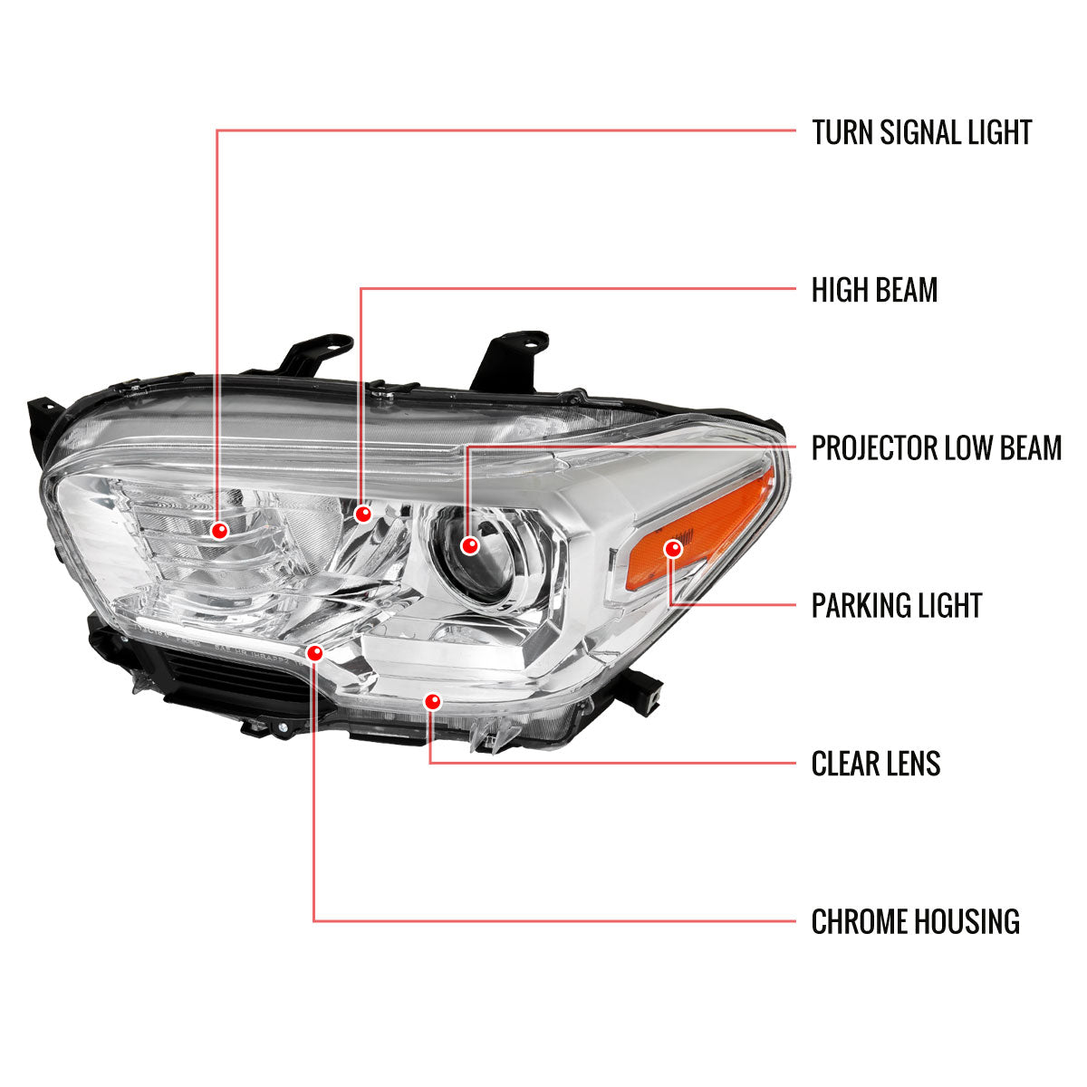2016-2023 Toyota Tacoma Projector Headlights w/ Amber Reflectors (Chrome Housing/Clear Lens)
