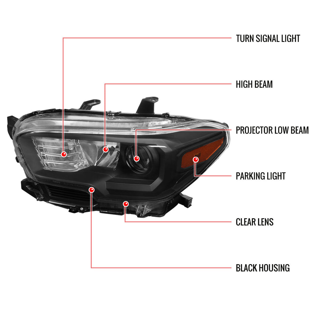 2016-2023 Toyota Tacoma Projector Headlights w/ Amber Reflectors (Matte Black Housing/Clear Lens)