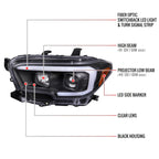 2016-2023 Toyota Tacoma Switchback LED C-Bar Projector Headlights (Matte Black Housing/Clear Lens)