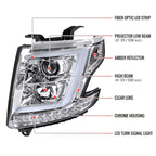 2015-2020 Chevrolet Tahoe Suburban/ 2016-2019 Suburban 3500HD LED C-Bar Projector Headlights w/ LED Turn Signal Lights (Chrome Housing/Clear Lens)
