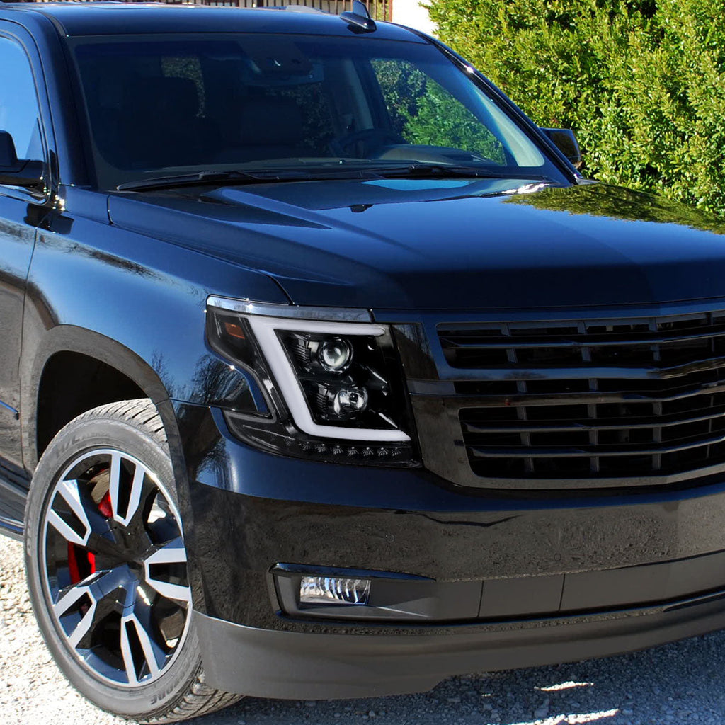 2015-2020 Chevrolet Tahoe Suburban/ 2016-2019 Suburban 3500HD LED C-Bar Projector Headlights w/ LED Turn Signal Lights (Jet Black Housing/Clear Lens)