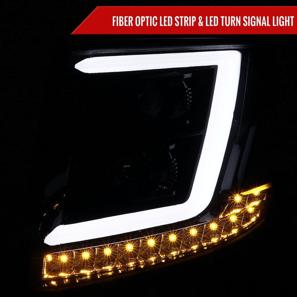 2015-2020 Chevrolet Tahoe Suburban/ 2016-2019 Suburban 3500HD LED C-Bar Projector Headlights w/ LED Turn Signal Lights (Glossy Black Housing/Smoked Lens)