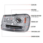 2002-2009 Chevrolet Trailblazer Projector Headlights w/ LED Light Strip (Chrome Housing/Clear Lens)
