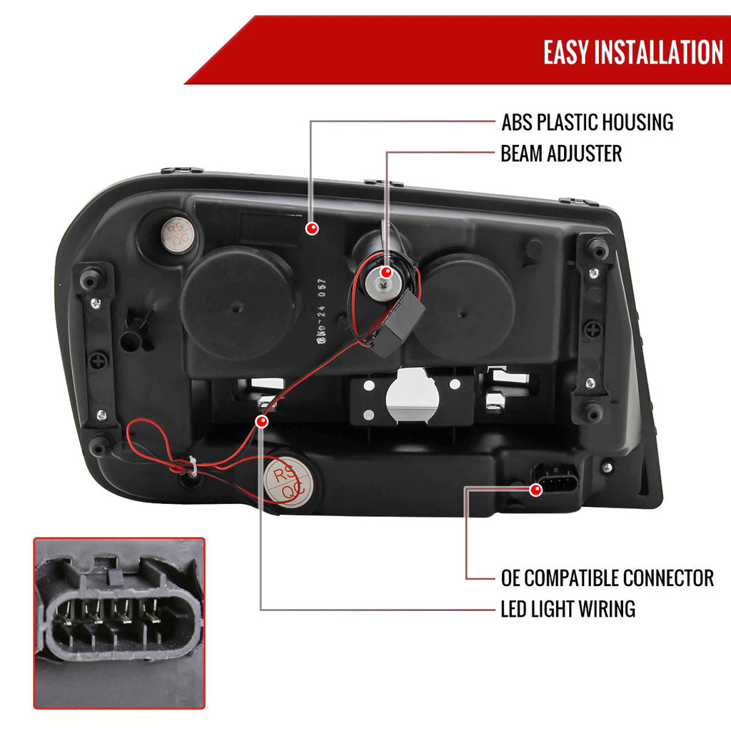 2002-2009 Chevrolet Trailblazer Projector Headlights w/ LED Light Strip (Matte Black Housing/Clear Lens)