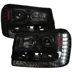 2002-2009 Chevrolet Trailblazer Projector Headlights w/ LED Light Strip (Black Housing/Smoked Lens)
