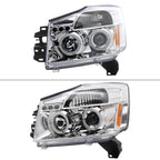 2004-2015 Nissan Titan/ 2004-2007 Armada Dual Halo Projector Headlights (Chrome Housing/Clear Lens)