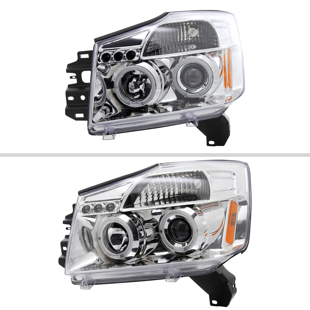 2004-2015 Nissan Titan/ 2004-2007 Armada Dual Halo Projector Headlights (Chrome Housing/Clear Lens)
