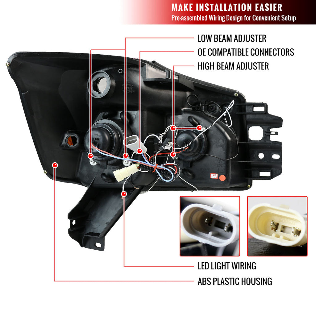 2004-2015 Nissan Titan/ 2004-2007 Armada Dual Halo Projector Headlights (Jet Black Housing/Clear Lens)