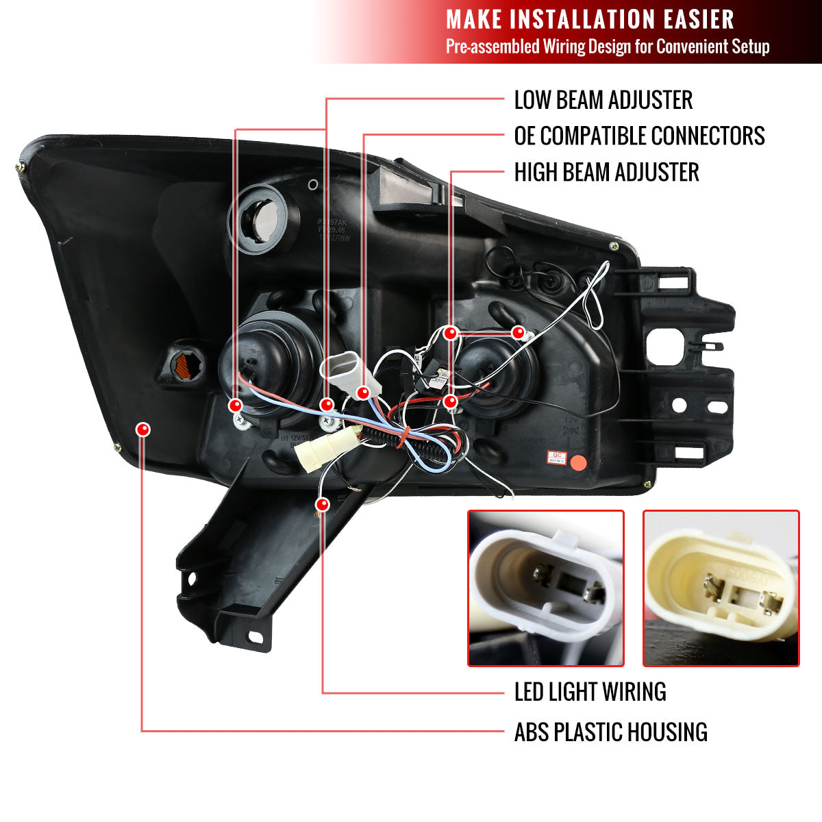 2004-2015 Nissan Titan/ 2004-2007 Armada Dual Halo Projector Headlights (Jet Black Housing/Clear Lens)