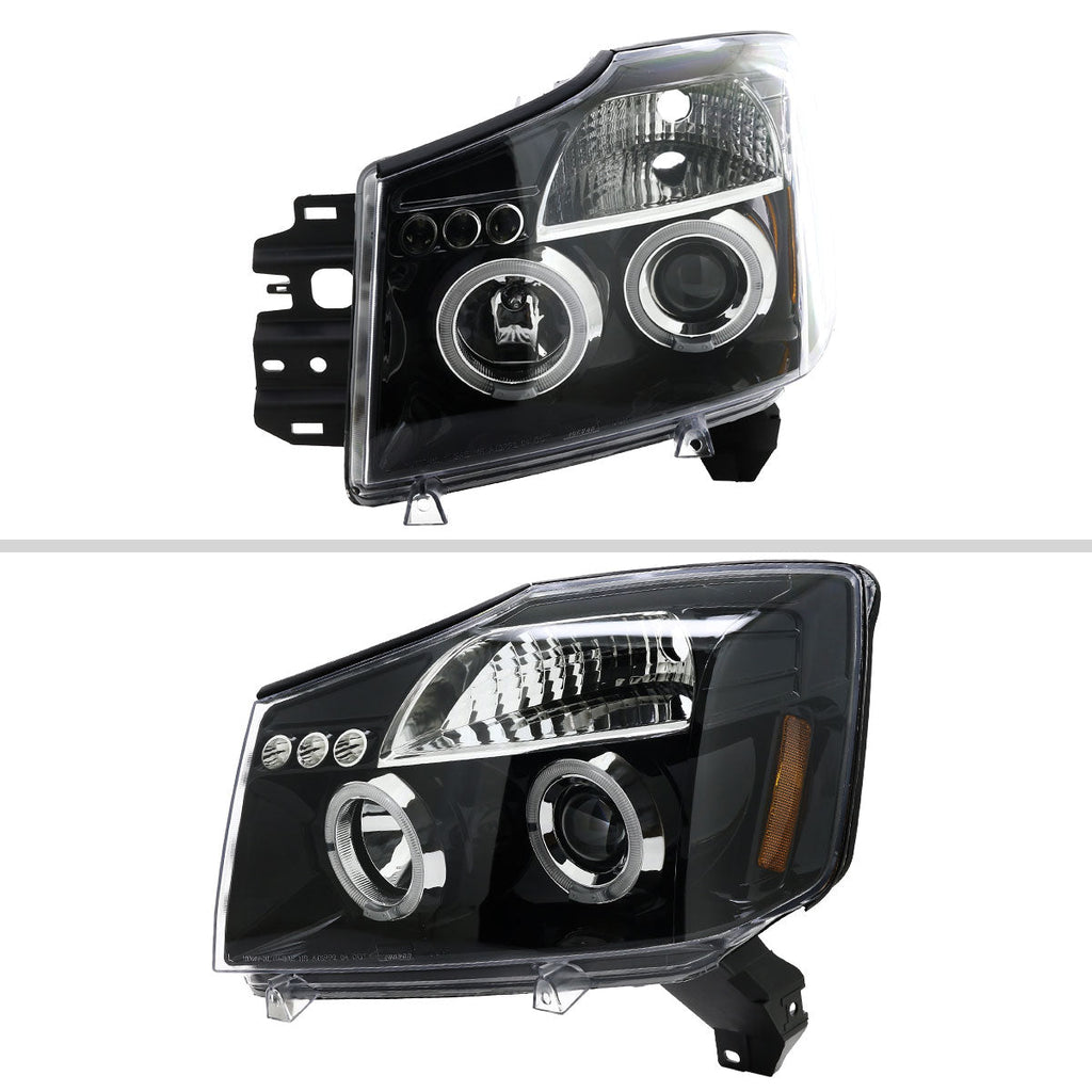 2004-2015 Nissan Titan/ 2004-2007 Armada Dual Halo Projector Headlights (Jet Black Housing/Clear Lens)