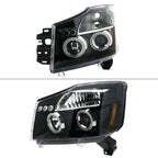 2004-2015 Nissan Titan/ 2004-2007 Armada Dual Halo Projector Headlights (Jet Black Housing/Clear Lens)
